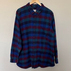 L.L.Bean Women’s Plaid Checkered Button Up Shirt Blue Burgundy Green Size 3X